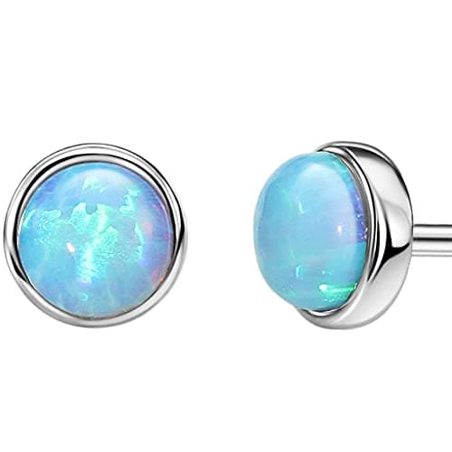 Michooyel Sterling Silver Opal & 18K Gold Plated Birthstone Stud Earrings for Women