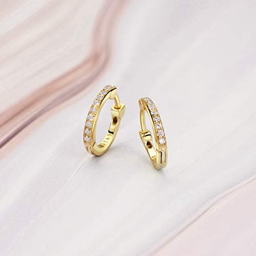 Michooyel 18K Gold Plated 925 Silver CZ Pave Hoop Earrings
