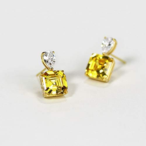 Michooyel 925 Silver Citrine Diamond Accented Earrings for Women