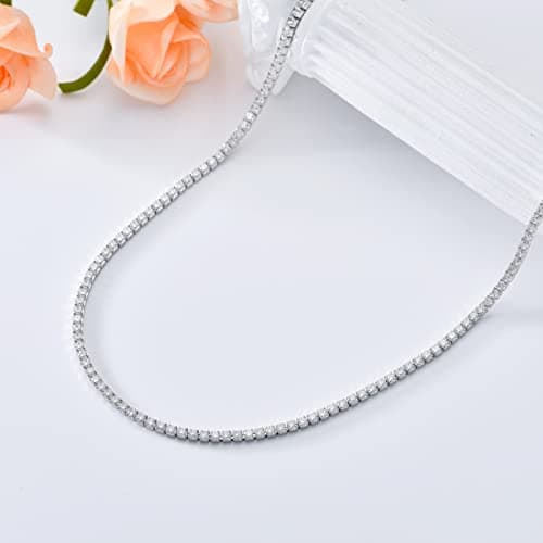 Dralox Sterling Silver Cubic Zirconia Tennis Necklace for Women and Men