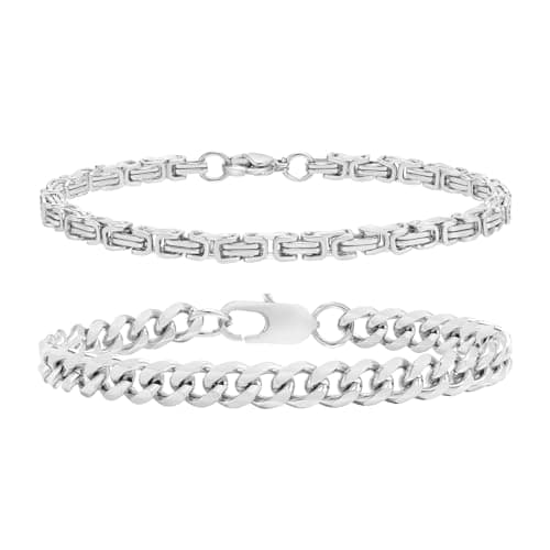 VNOX Sturdy Stainless Steel Curb Chain Bracelet Set for Men and Women, 6.5/7/7.4/8.2/9 Inches