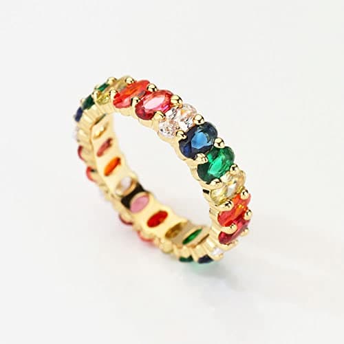 Eternity Rainbow Oval CZ Ring for Women in 18K Gold Plating