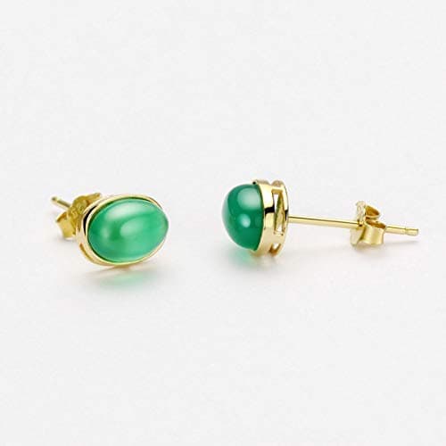 Michooyel 18K Gold Plated Emerald Oval Stud Earrings for Women