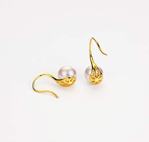 Michooyel 18K Gold Plated Akoya Pearl Dangle Earrings 8.5-9mm Sterling Silver Fine Jewelry