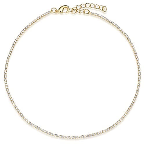 Vescence Gold Hypoallergenic 1.75mm Round CZ Choker 12-14 Inches Adjustable | Bridal Party Jewelry