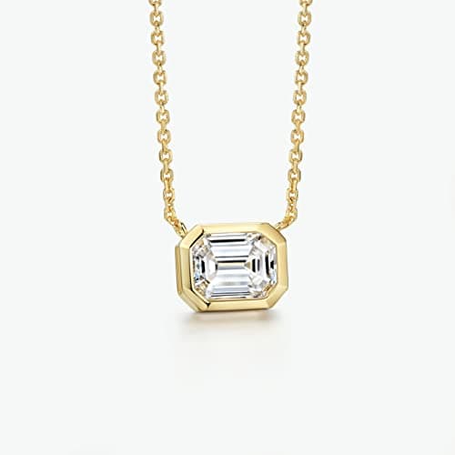 Emerald Cut Pendant Necklace for Women - 18k Gold Plated Diamond Solitaire Necklace
