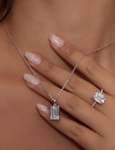 Michooyel Sterling Silver Emerlad Cut Diamond Jewelry Set