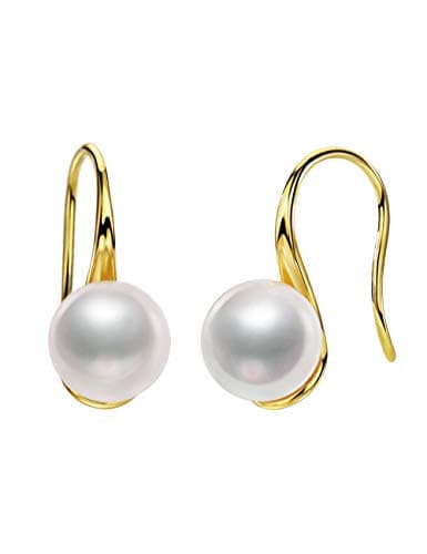 Michooyel 18K Gold Plated Akoya Pearl Dangle Earrings 8.5-9mm Sterling Silver Fine Jewelry