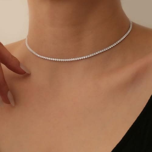 Refined Title: Classic Diamond Tennis Choker Necklace - 14K Gold/Silver Plated