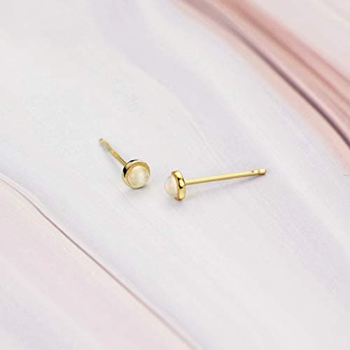Michooyel Sterling Silver Opal & 18K Gold Plated Birthstone Stud Earrings for Women