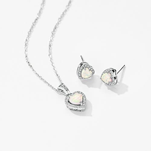 Michooyel Opal Sterling Silver Heart Pendant Stud Earrings Jewelry for Women