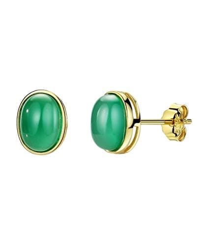 Michooyel 18K Gold Plated Emerald Oval Stud Earrings for Women