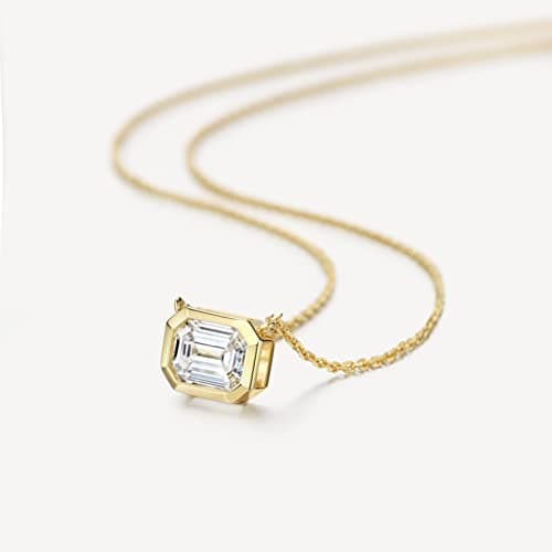 Emerald Cut Pendant Necklace for Women - 18k Gold Plated Diamond Solitaire Necklace