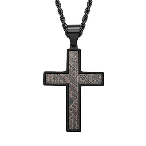 Men's Black Blue Cross Necklace Stainless Steel Crucifix Pendant 24 Inch Chain