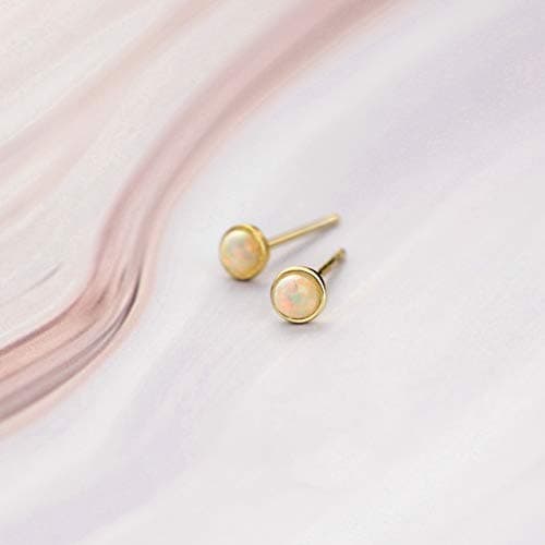 Michooyel Sterling Silver Opal & 18K Gold Plated Birthstone Stud Earrings for Women