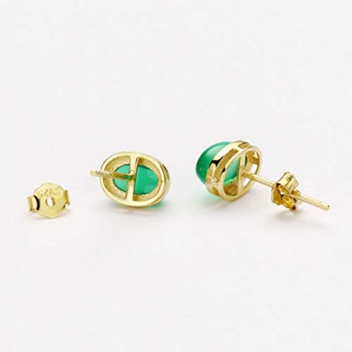 Michooyel 18K Gold Plated Emerald Oval Stud Earrings for Women