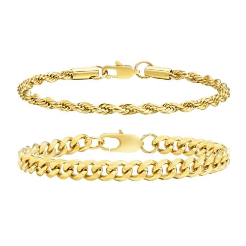 VNOX Sturdy Stainless Steel Curb Chain Bracelet Set for Men and Women, 6.5/7/7.4/8.2/9 Inches