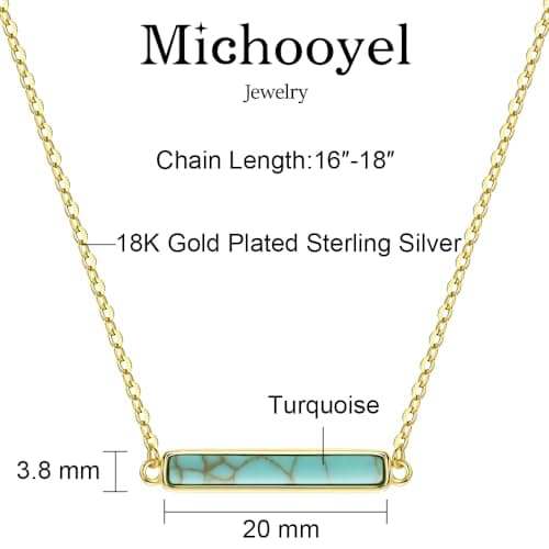 Turquoise Bar Necklace for Women 925 Sterling Silver Gemstone Pendant Necklace