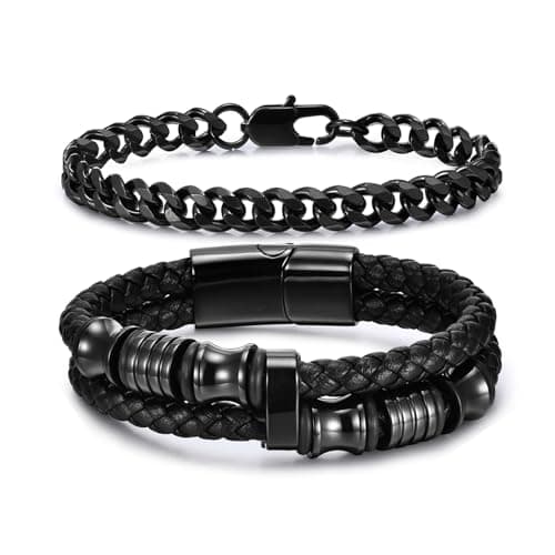 VNOX Sturdy Stainless Steel Curb Chain Bracelet Set for Men and Women, 6.5/7/7.4/8.2/9 Inches