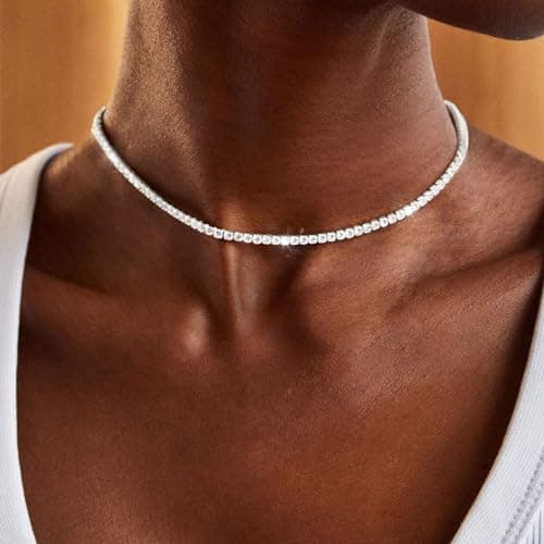 Refined Title: Classic Diamond Tennis Choker Necklace - 14K Gold/Silver Plated