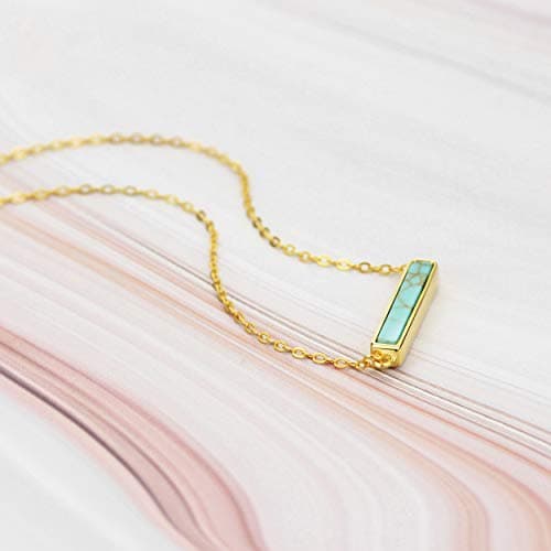 Turquoise Bar Necklace for Women 925 Sterling Silver Gemstone Pendant Necklace