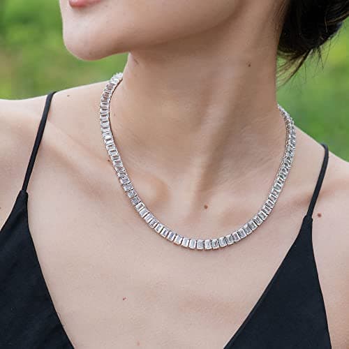Luxury Cubic Zirconia Emerald Cut Tennis Necklace