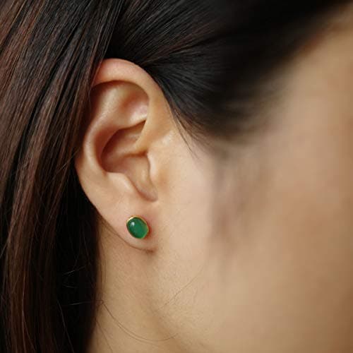Michooyel 18K Gold Plated Emerald Oval Stud Earrings for Women