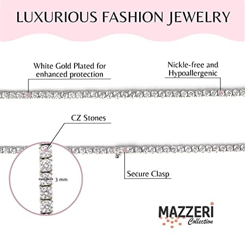 MAZZERI 3.0mm Round Cubic Zirconia Tennis Necklace For Woman And Men