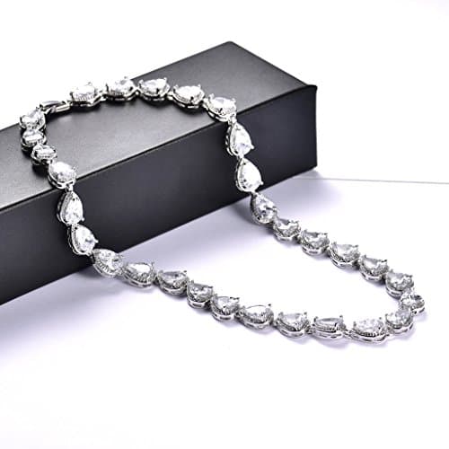 MASOP Women's Silver-Tone Clear CZ Pear Shape Teardrop Jewelry