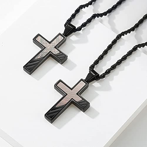 Men's Black Blue Cross Necklace Stainless Steel Crucifix Pendant 24 Inch Chain