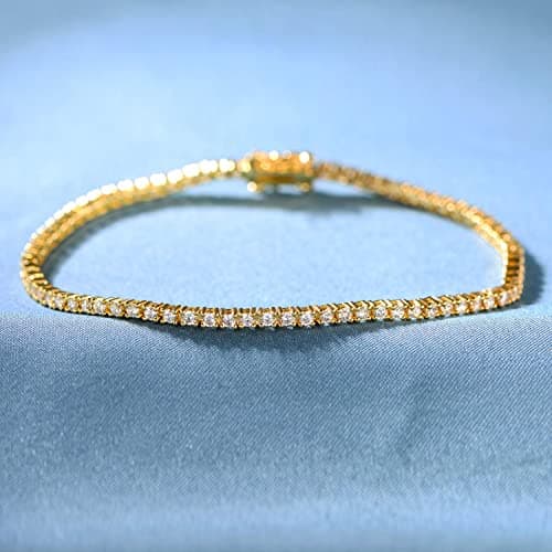 Gemsme 2.0MM Tennis Bracelet for Women and Men, 18K Gold Plated Cubic Zirconia Tennis Bracelet