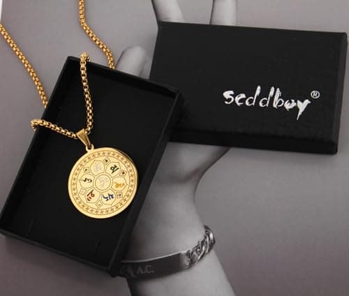 Scddboy Tibetan Buddhist Six-Word Mantra Pendant Necklace for Men Women
