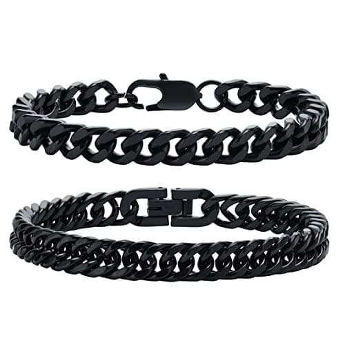 VNOX Sturdy Stainless Steel Curb Chain Bracelet Set for Men and Women, 6.5/7/7.4/8.2/9 Inches
