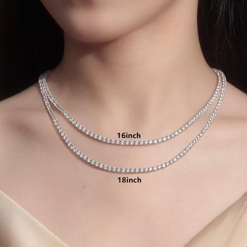 Refined Title: Sterling Silver 925 Tennis Necklace with Simulated Diamond 5A Cubic Zirconia for Women
