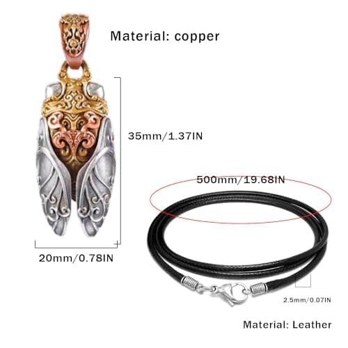Zyuzles Vintage Cicada Pendant Copper Insect Jewelry for Men and Women