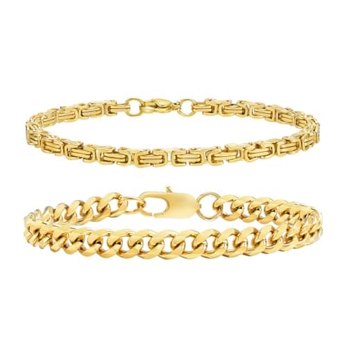 VNOX Sturdy Stainless Steel Curb Chain Bracelet Set for Men and Women, 6.5/7/7.4/8.2/9 Inches
