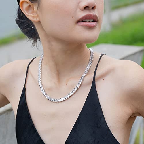 Luxury Cubic Zirconia Emerald Cut Tennis Necklace