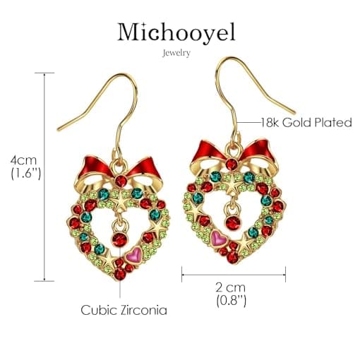 Michooyel 18K Gold Plated CZ Christmas Drop Earrings for Women Fishhook