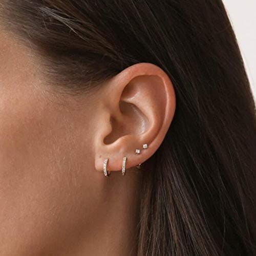 Michooyel 18K Gold Plated 925 Silver CZ Pave Hoop Earrings