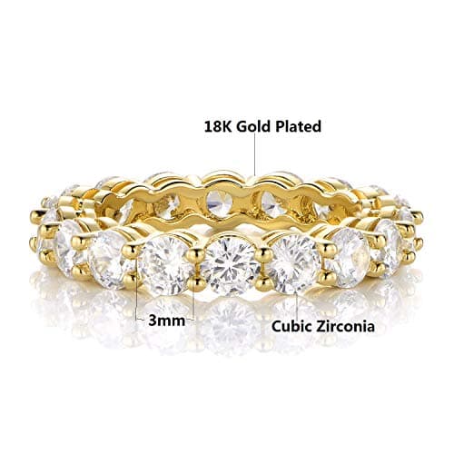 Gemsme 18K Yellow Gold Filled Cubic Zirconia Eternity Ring for Women Size 5-10
