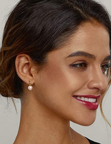 Michooyel 18K Gold Plated Akoya Pearl Dangle Earrings 8.5-9mm Sterling Silver Fine Jewelry