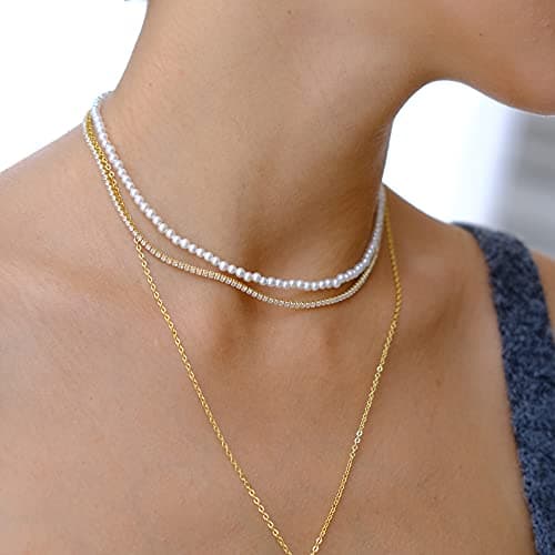 Vescence Gold Hypoallergenic 1.75mm Round CZ Choker 12-14 Inches Adjustable | Bridal Party Jewelry