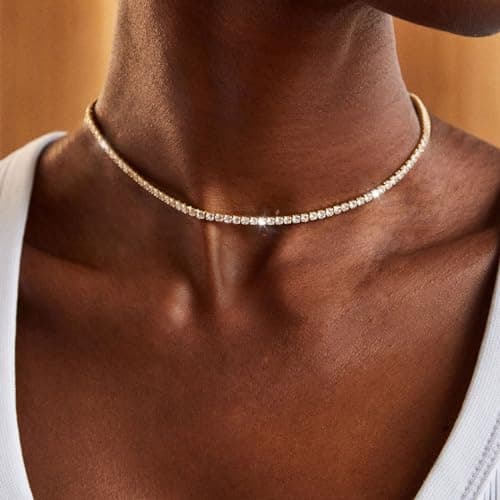 Refined Title: Classic Diamond Tennis Choker Necklace - 14K Gold/Silver Plated
