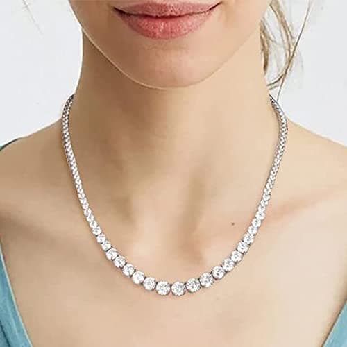 MDFUN Graduated Round Cut Cubic Zirconia Tenni Necklace for Women and Men