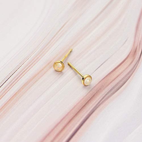 Michooyel Sterling Silver Opal & 18K Gold Plated Birthstone Stud Earrings for Women