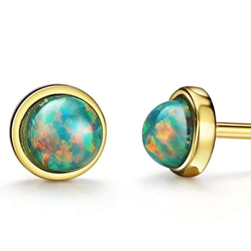 Michooyel Sterling Silver Opal & 18K Gold Plated Birthstone Stud Earrings for Women
