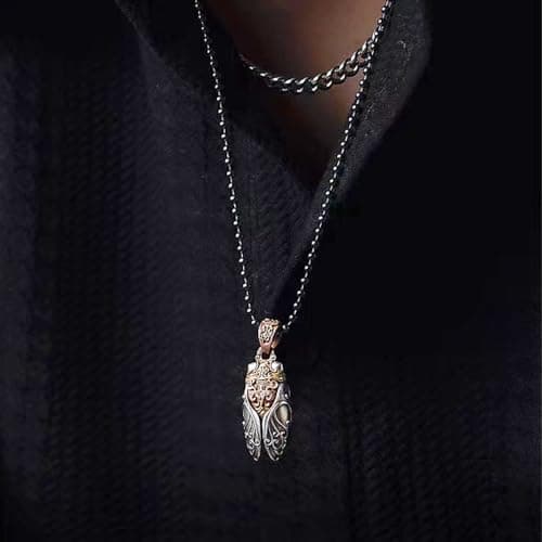 Zyuzles Vintage Cicada Pendant Copper Insect Jewelry for Men and Women