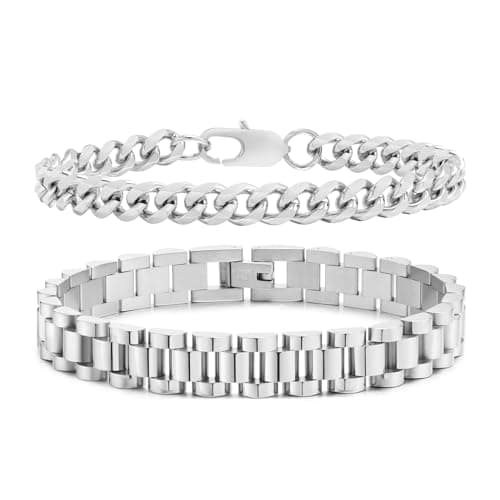VNOX Sturdy Stainless Steel Curb Chain Bracelet Set for Men and Women, 6.5/7/7.4/8.2/9 Inches