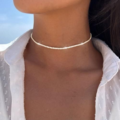 Refined Title: Classic Diamond Tennis Choker Necklace - 14K Gold/Silver Plated