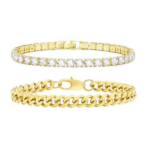 VNOX Sturdy Stainless Steel Curb Chain Bracelet Set for Men and Women, 6.5/7/7.4/8.2/9 Inches